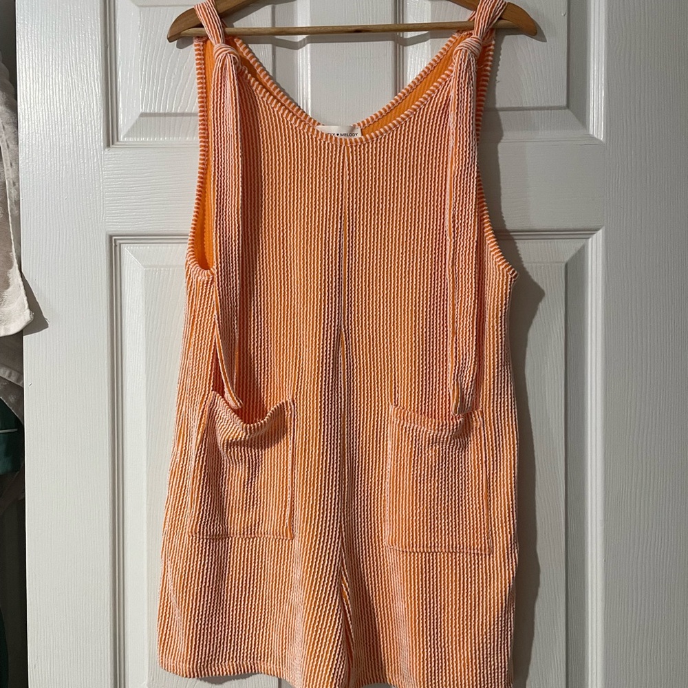 Lovely Melody Orange and White Ribbed Romper